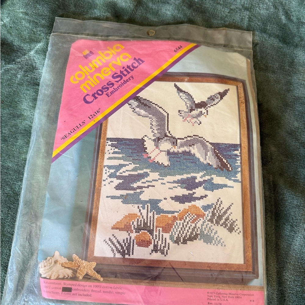 New Columbia Minerva Cross Stitch Kit with Seagull Design 70s Vintage 12x16
